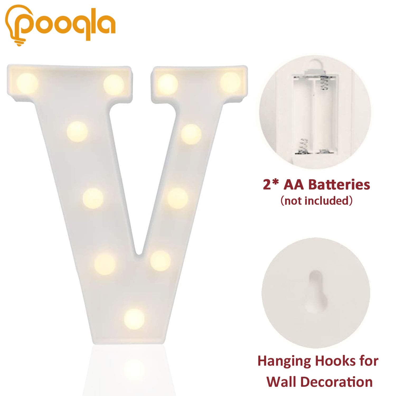 Pooqla Led Marquee Letter Lights Sign, Light Up Alphabet Letter For Home Party Wedding Decoration V
