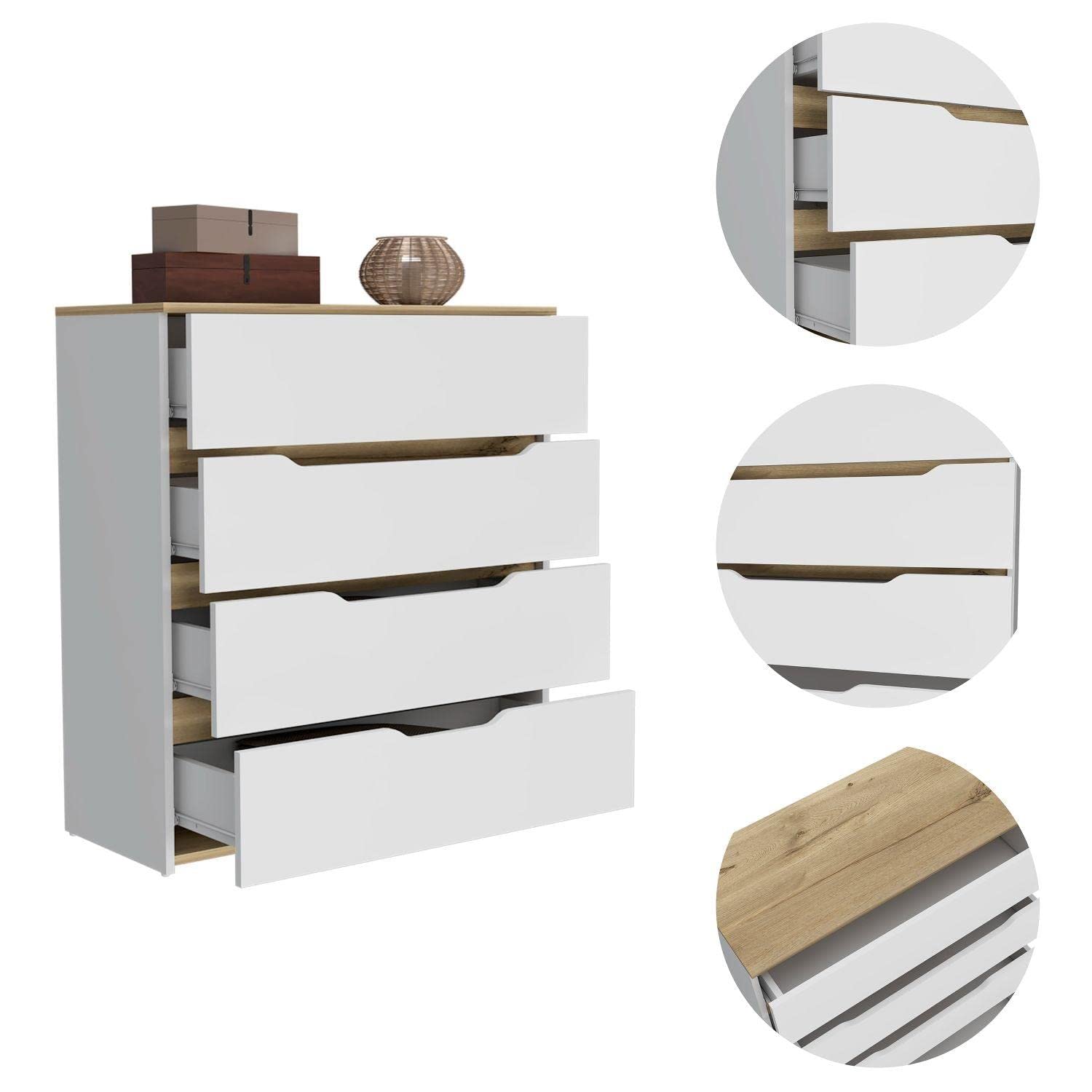 Aralia Dresser With 4 Drawers, Light Oak/White