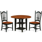East West Furniture SUDO3-BCH-W 3 Piece Dining Set Contains a Round Dining Table with Dropleaf & Shelves and 2 Kitchen Chairs, 42x42 Inch, Black & Cherry