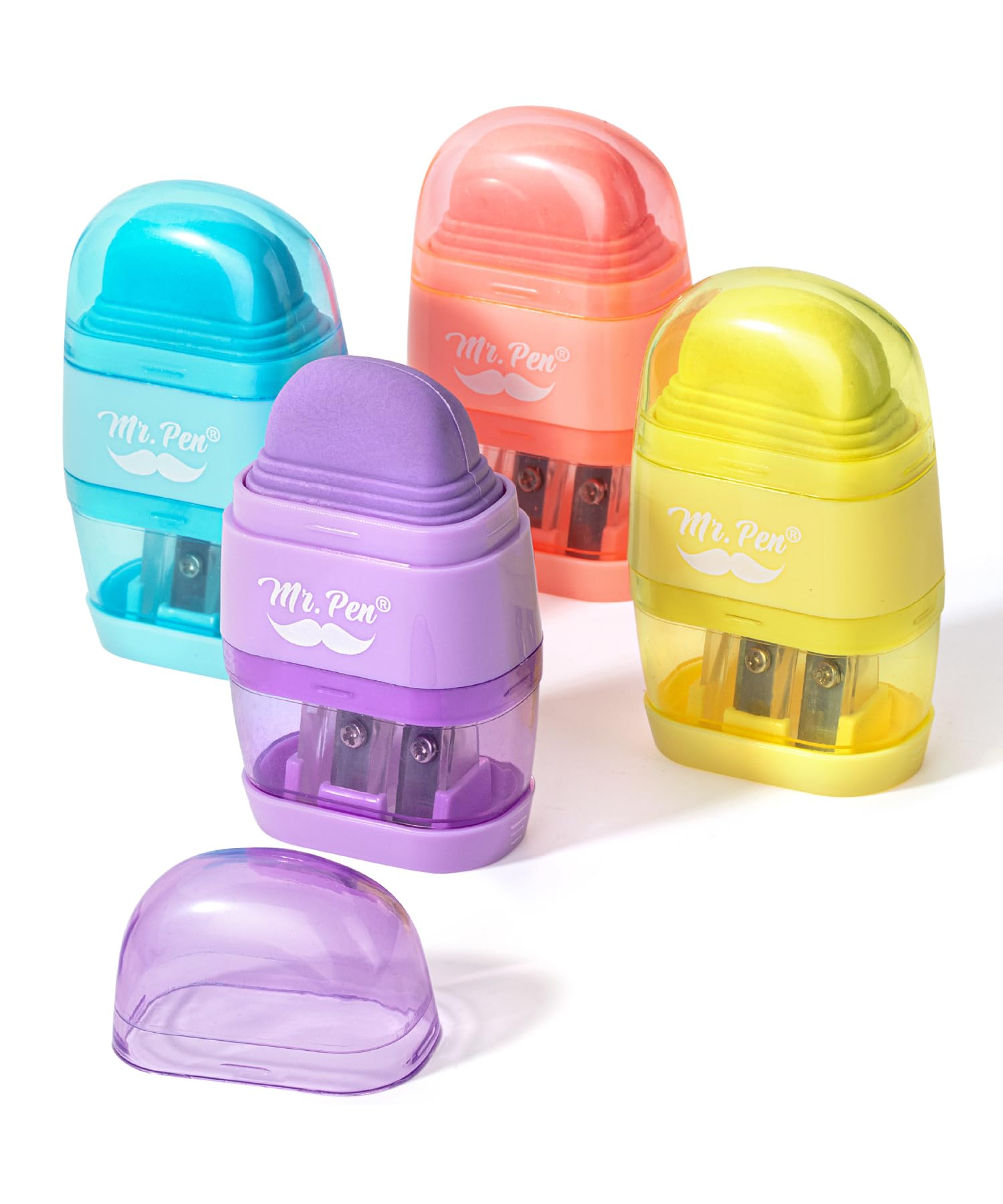 Mr. Pen- Pencil Sharpener & Eraser, 4 Pack, Colorful Erasers, 2 Sharpening Holes, Pencil Sharpeners Manual Pencil Sharpener, Pen