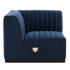 Modway Conjure Modern Channel Tufted Velvet Left Corner Chair in Midnight Blue