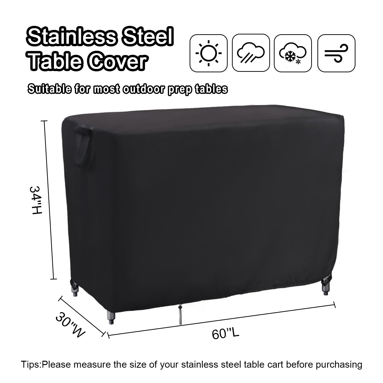 Kingling Outdoor Prep Table Cover, Waterproof Stainless Steel Table Cover Metal Table Cover Protection For Patio Kitchen Prep/Work Table - 60''L X 30''W X 34''H