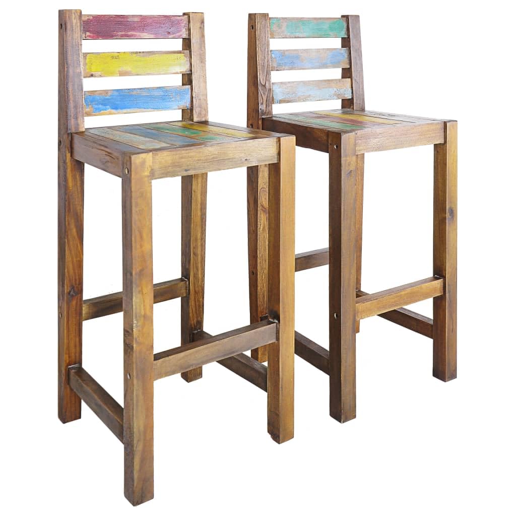 vidaXL - 2 pcs Solid Reclaimed Wood Bar Stools, Vintage-Style Stools, with Distinct Wood Grains for Kitchen or Dining Room, Multicolor