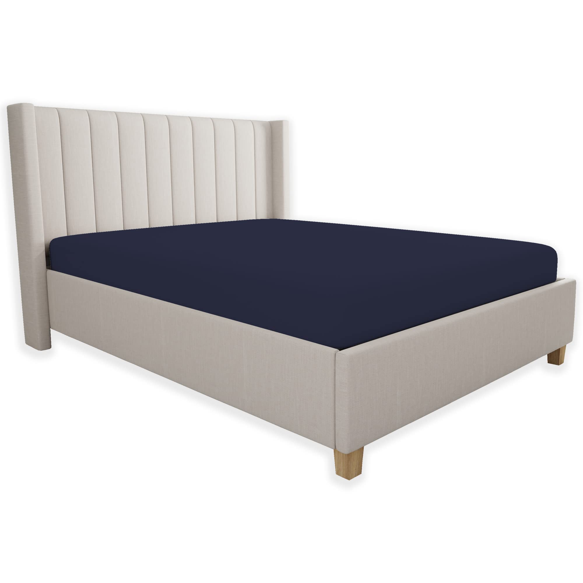 Navy 100% Cotton Fitted Sheet Queen Size, Cool & Crisp Percale Weave Queen Bed Sheets Fitted Only, Highly Breathable & Comfortab