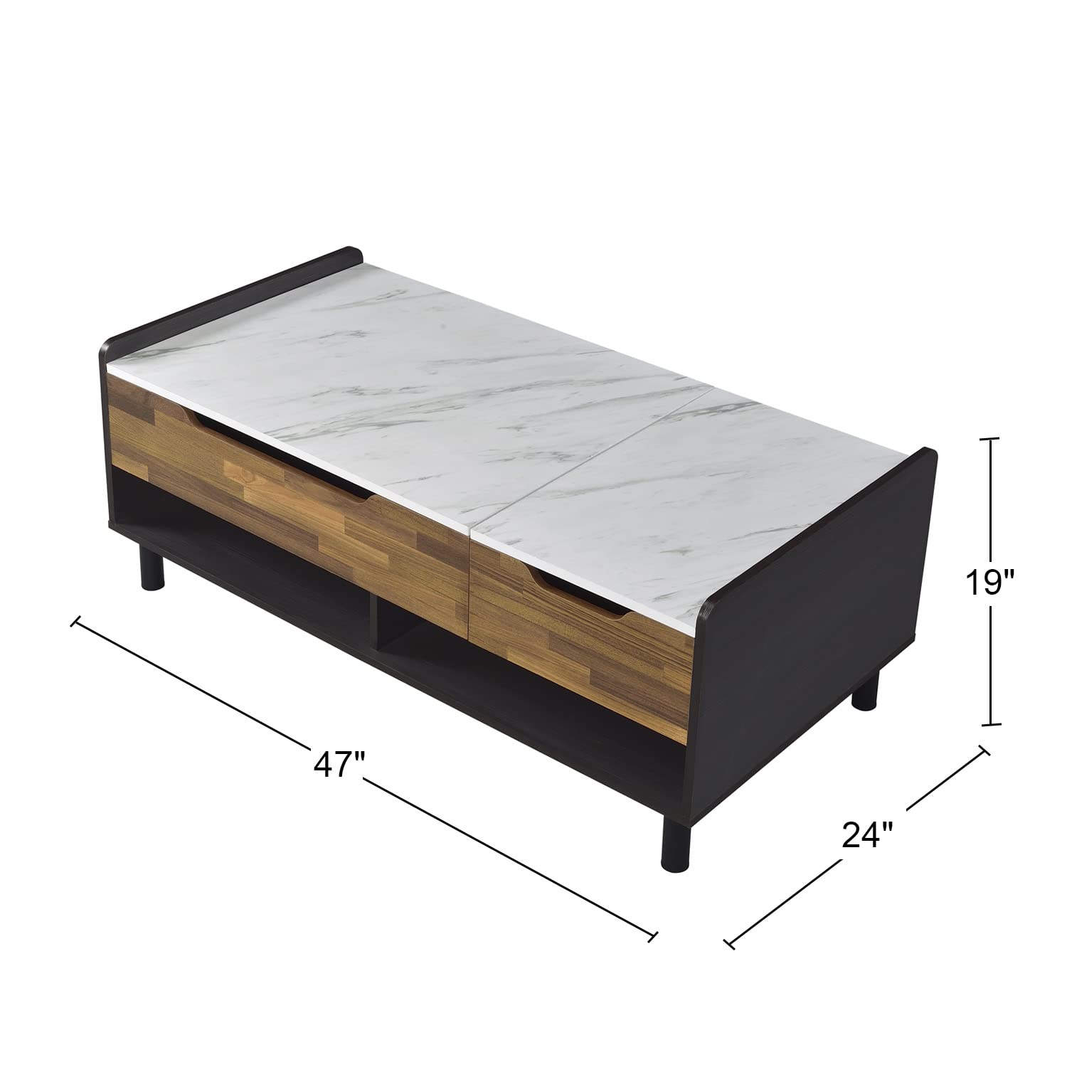 ACME Furniture Lift White Marble Top Coffee Table in Black and Walnut