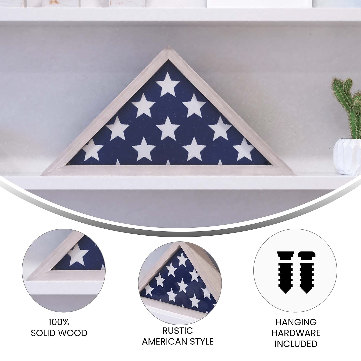 Flash Furniture Sheehan Memorial Flag Display Case - Whitewashed Solid Wood Military Flag Display Case For 9.5 X 5 American Veteran Flag