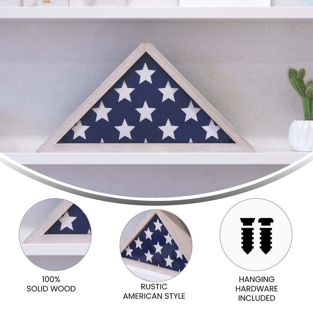 Flash Furniture Sheehan Memorial Flag Display Case - Whitewashed Solid Wood Military Flag Display Case For 9.5 X 5 American Veteran Flag