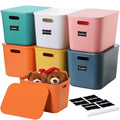 Thyle 6 Pcs 14 In Colorful Plastic Storage Bins 6 Colors Stackable Large Capacity Plastic Desktop Storage Box with Handles Lids,