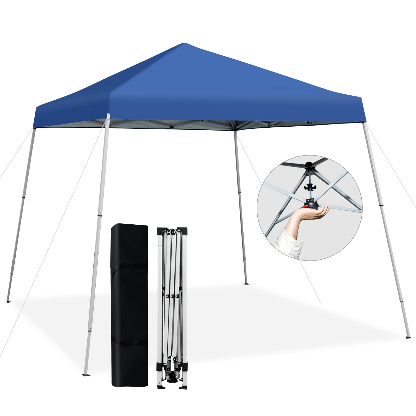 Tangkula 10X10 Ft Pop Up Canopy, Slanted Leg Outdoor Canopy Tent With Center Lock, Upf50+ Sun Protection, 4 Stakes, 8 Ropes, Car