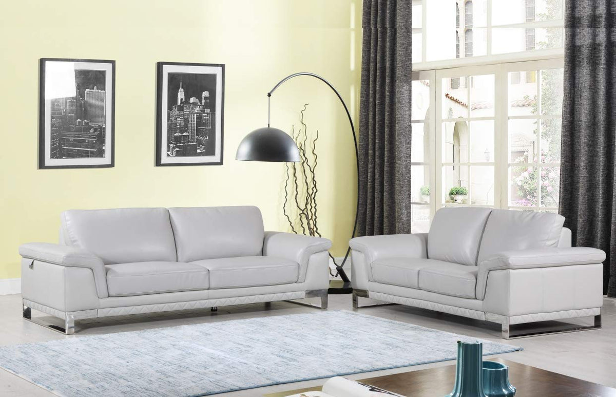 HomeRoots Set of Modern Light Gray Leather Sofa and Loveseat