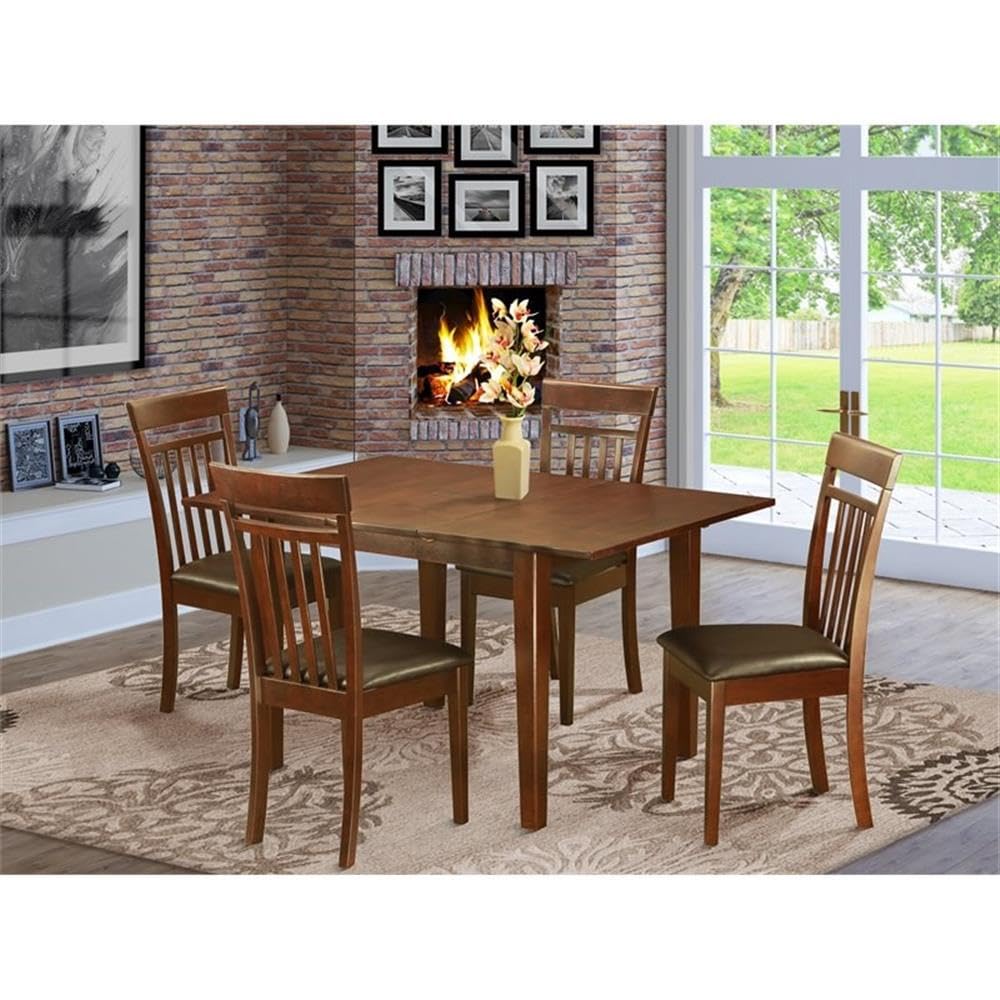 East West Furniture MLCA5-MAH-LC 5 Piece Dining Table Set for 4 Includes a Rectangle Kitchen Table with Butterfly Leaf and 4 Faux Leather Dining Room Chairs, 36x54 Inch, Mahogany