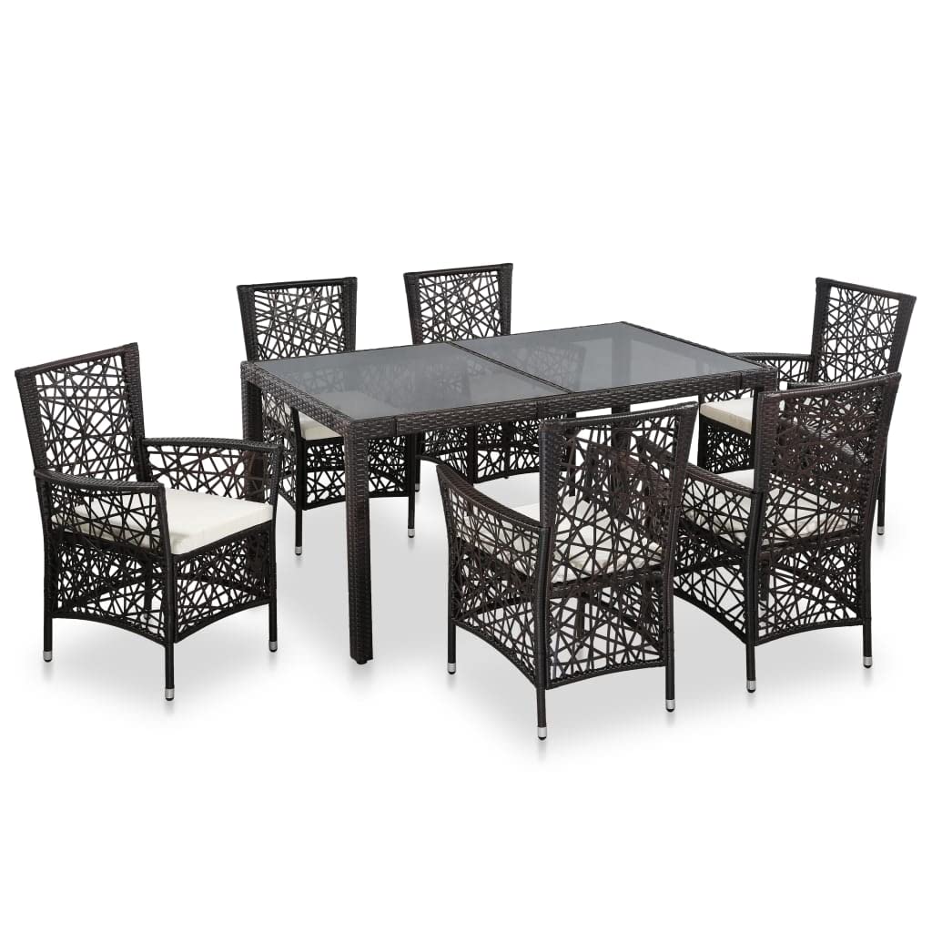 Vidaxl 7 Piece Patio Dining Set Poly Rattan Brown