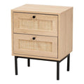 Baxton Studio Sherwin Mid-Century Modern Light Brown and Black 2-Drawer End Table with Woven Rattan Accent