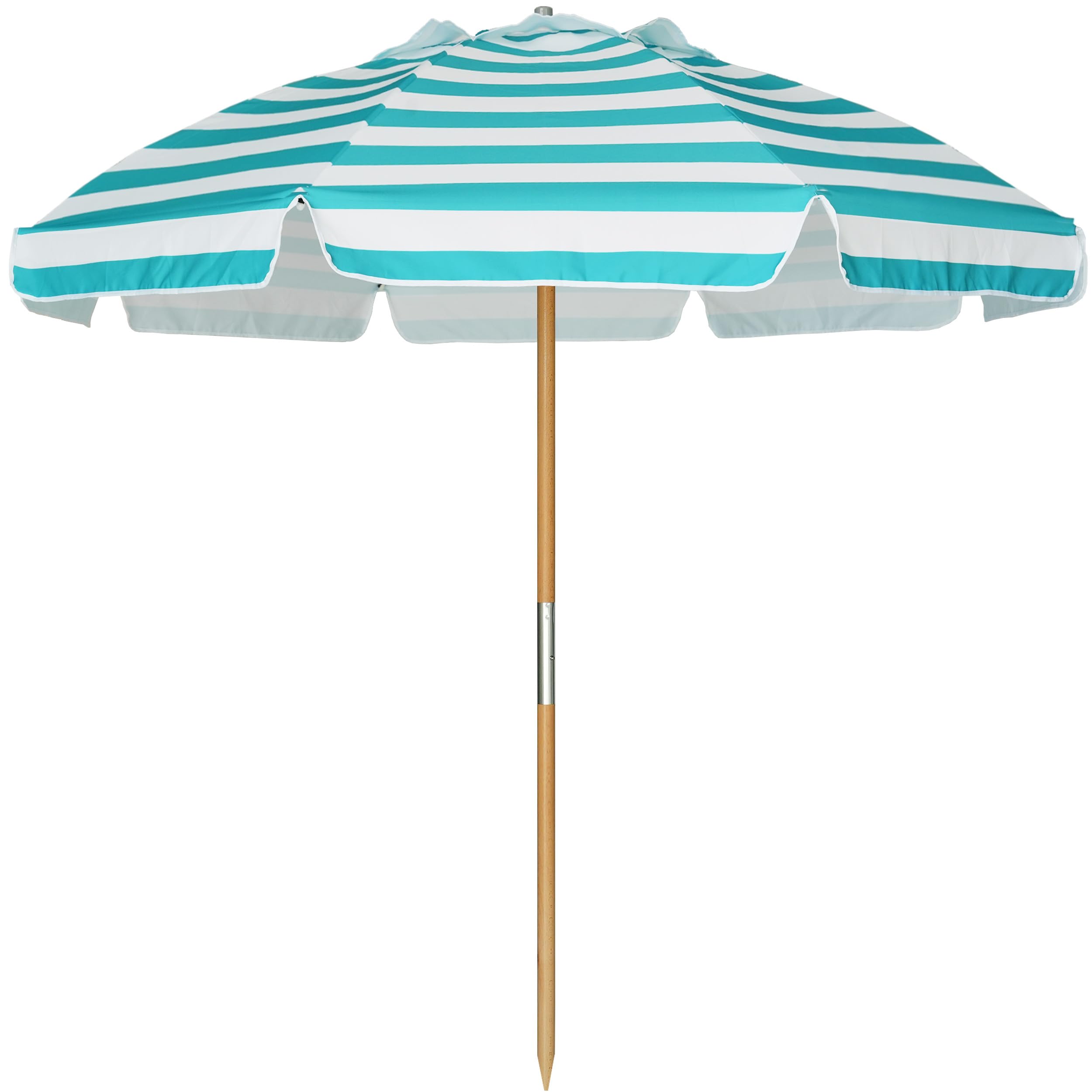 Ammsun 7.5Ft Heavy Duty High Wind Beach Umbrella Commercial Grade Patio Beach Umbrella With Air Vent Ash Wood Pole & Carry Bag G
