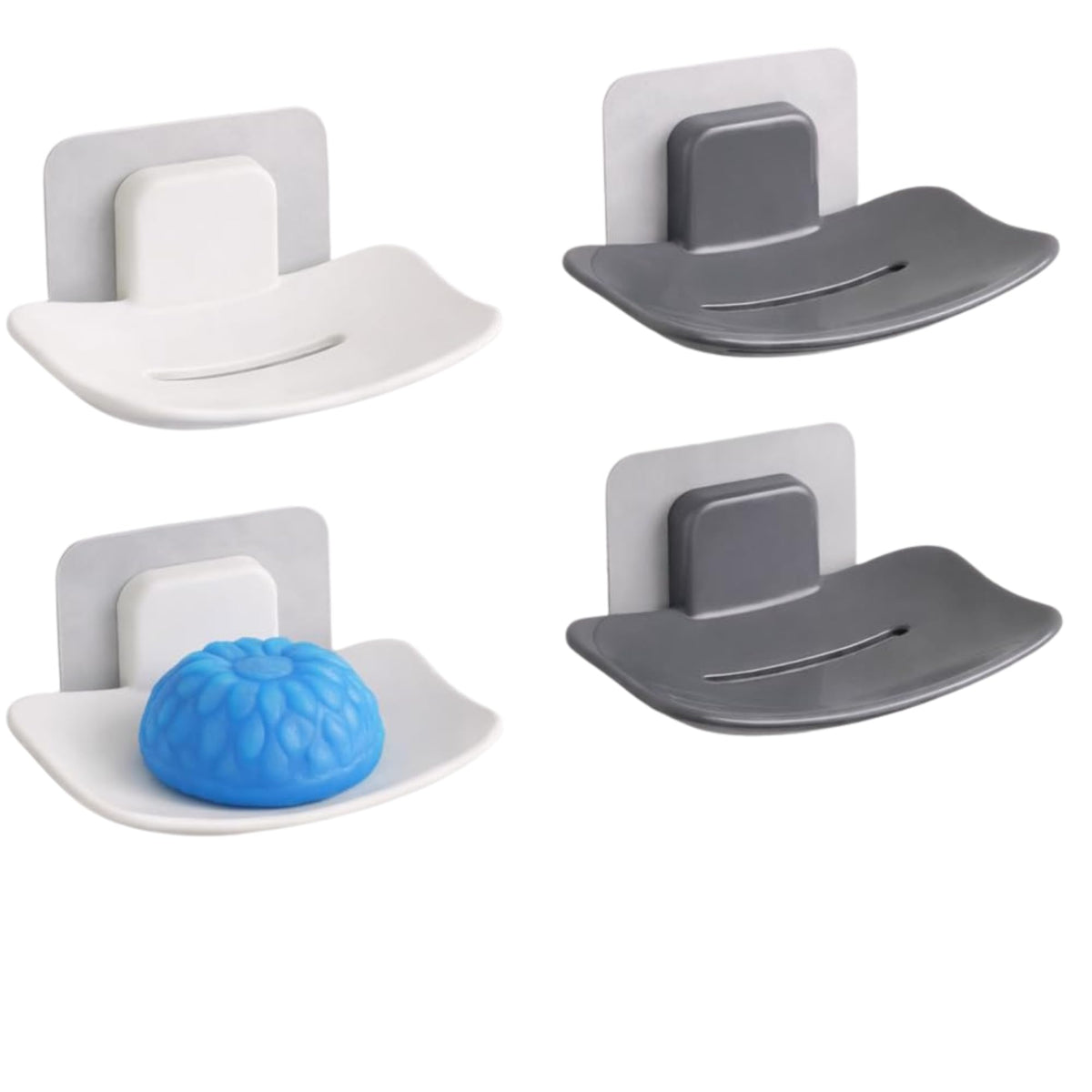 4 Pcs SelfAdhesive Soap Holder for Bathroom Wall Mounted NoDrill Soap Stand with Water Drainage | Strong Sticker Plastic Soap