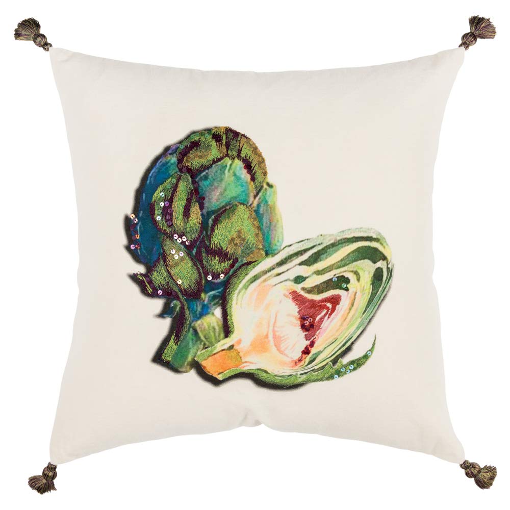 Rizzy Home 20" x 20" Down Filled Pillow with Multi-Color Cotton Duck Cover