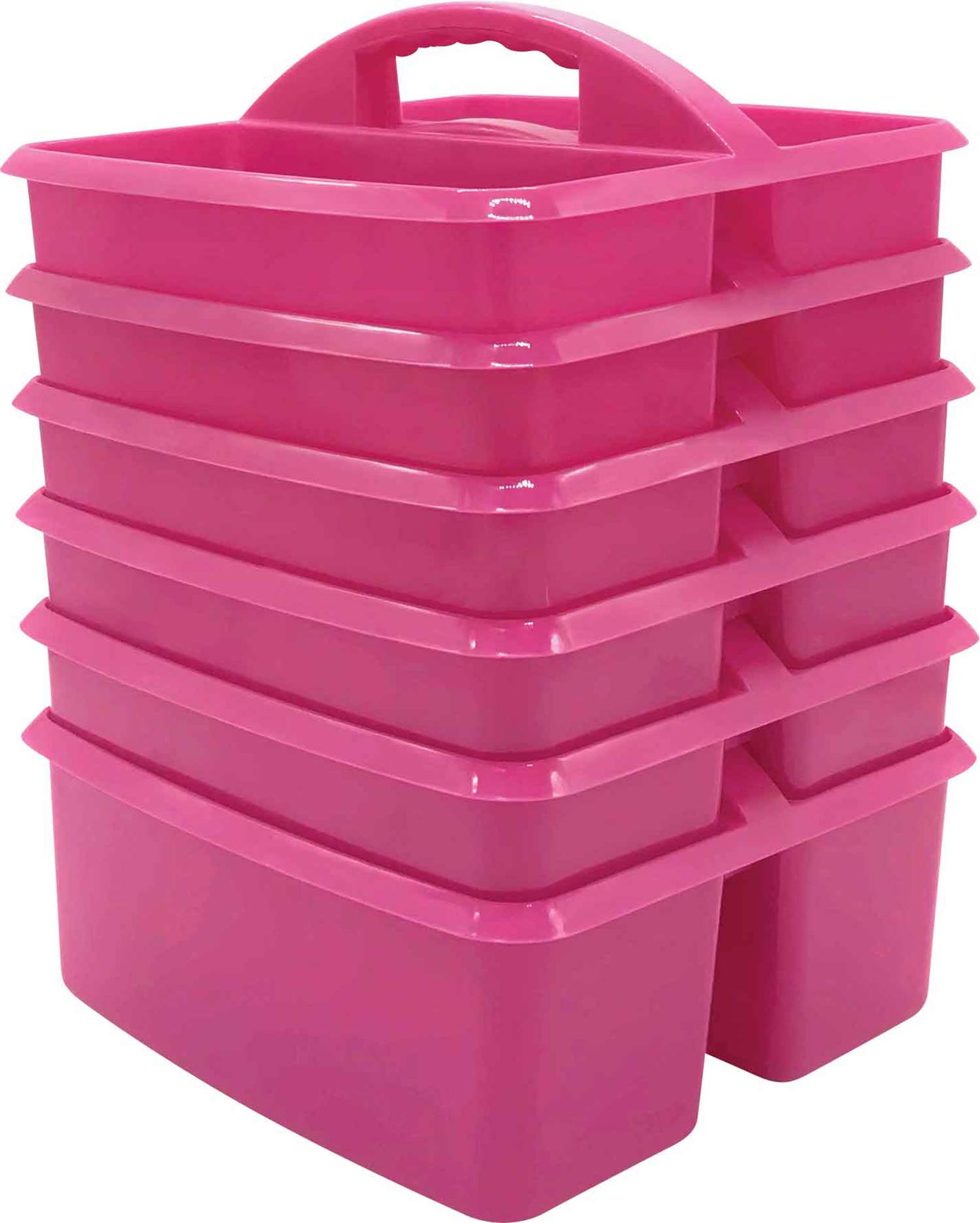 Teacher Created Resources Pink Portable Plastic Storage Caddy 6-Pack For Classrooms, Kids Room, And Office Organization, 3 Compa