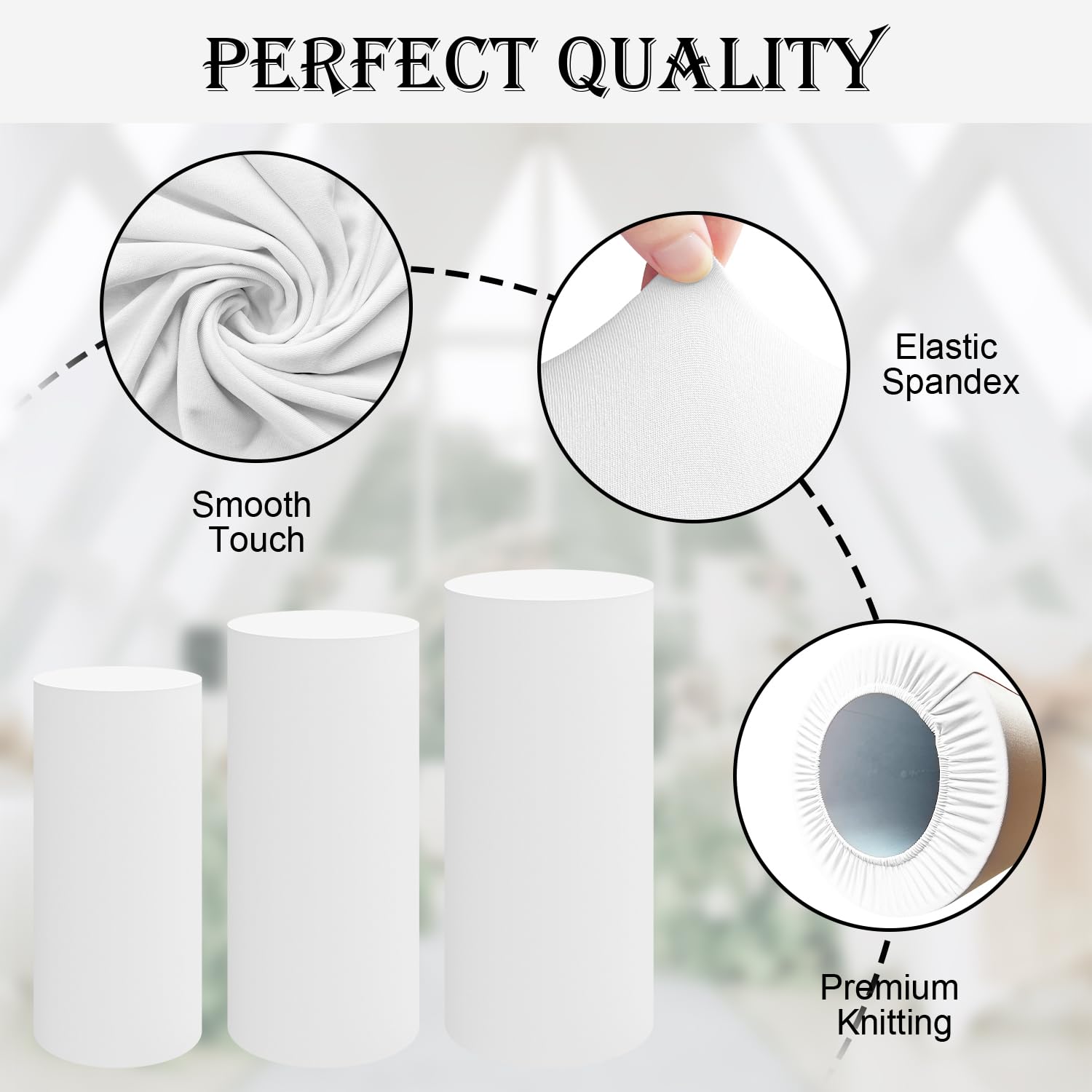 Saitimade Set Of 5 - White Cylinder Pedestal Stand Covers, Flexible Cylinder Stand Covers For Party, Wedding Or Birthday Event D