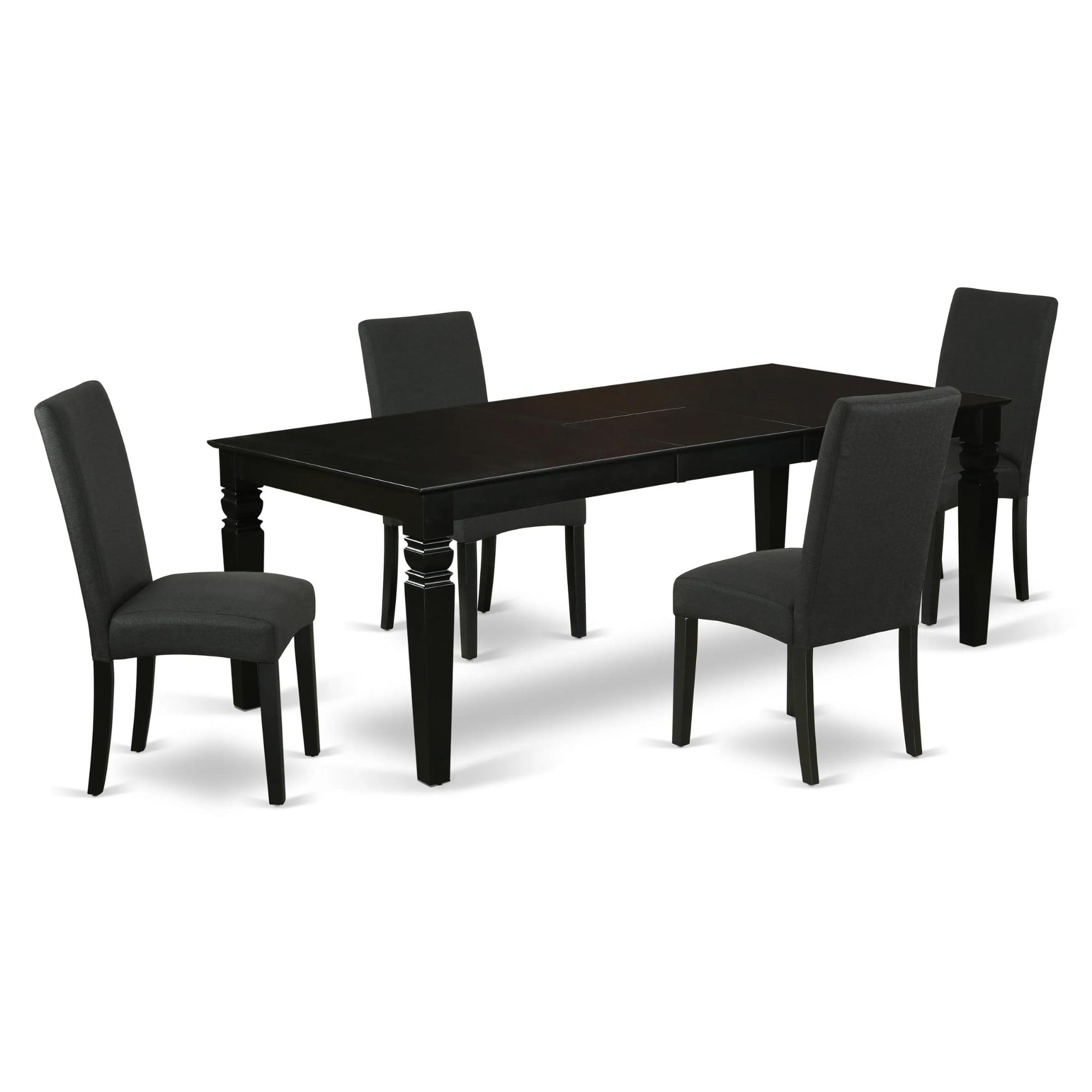 East West Furniture Lgdr5-Blk-24 5 Piece Dining Set Includes A Rectangle Dining Room Table With Butterfly Leaf And 4 Black Color Linen Fabric Upholstered Chairs, 42X84 Inch, Black