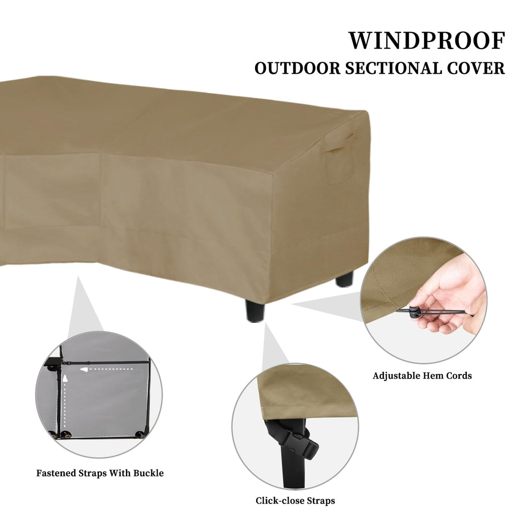 Easy-Going Patio V-Shaped Sectional Sofa Cover, Waterproof Outdoor Sectional Cover,Heavy Duty Garden Furniture Cover With Air Vent 89' L (On Each Side) X 33.5' D X 31' H, Camel
