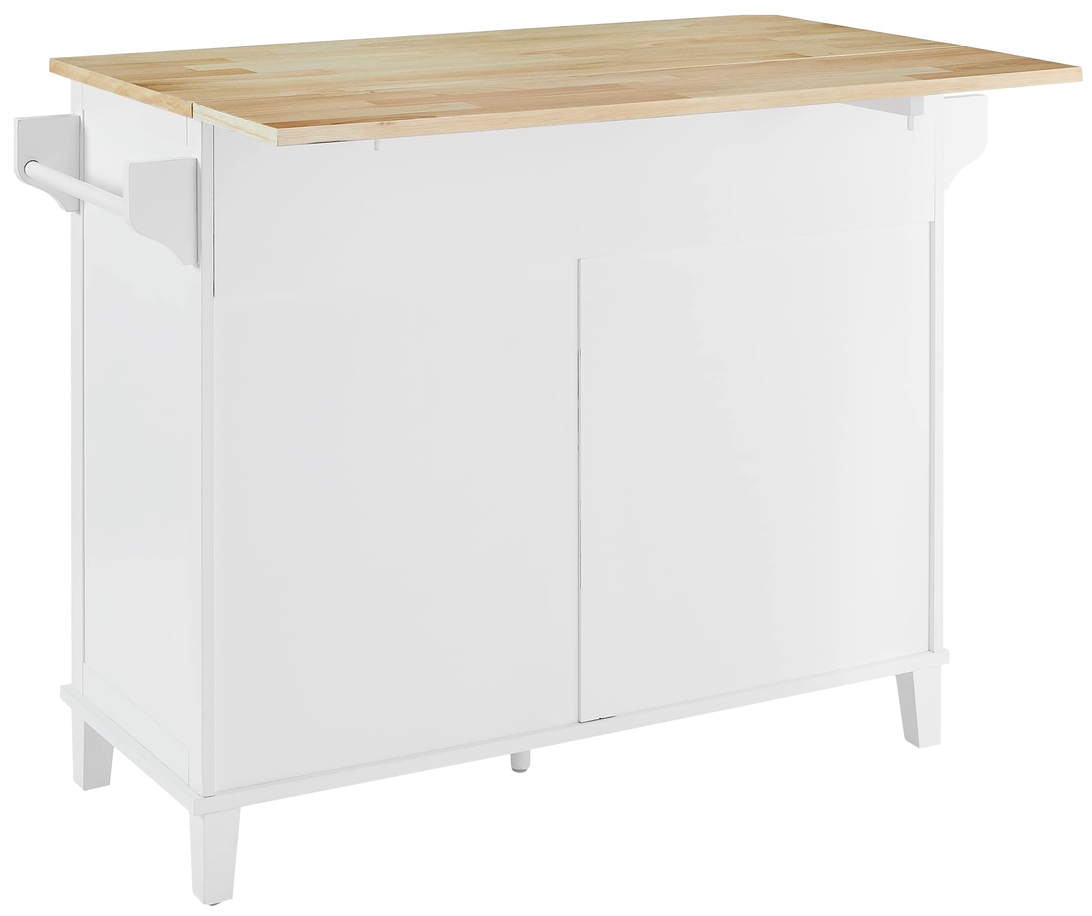 Crosley Furniture Cora Drop Leaf Kitchen Island Microwave Stand, Coffee Bar With Storage Drawers And Shelves, White