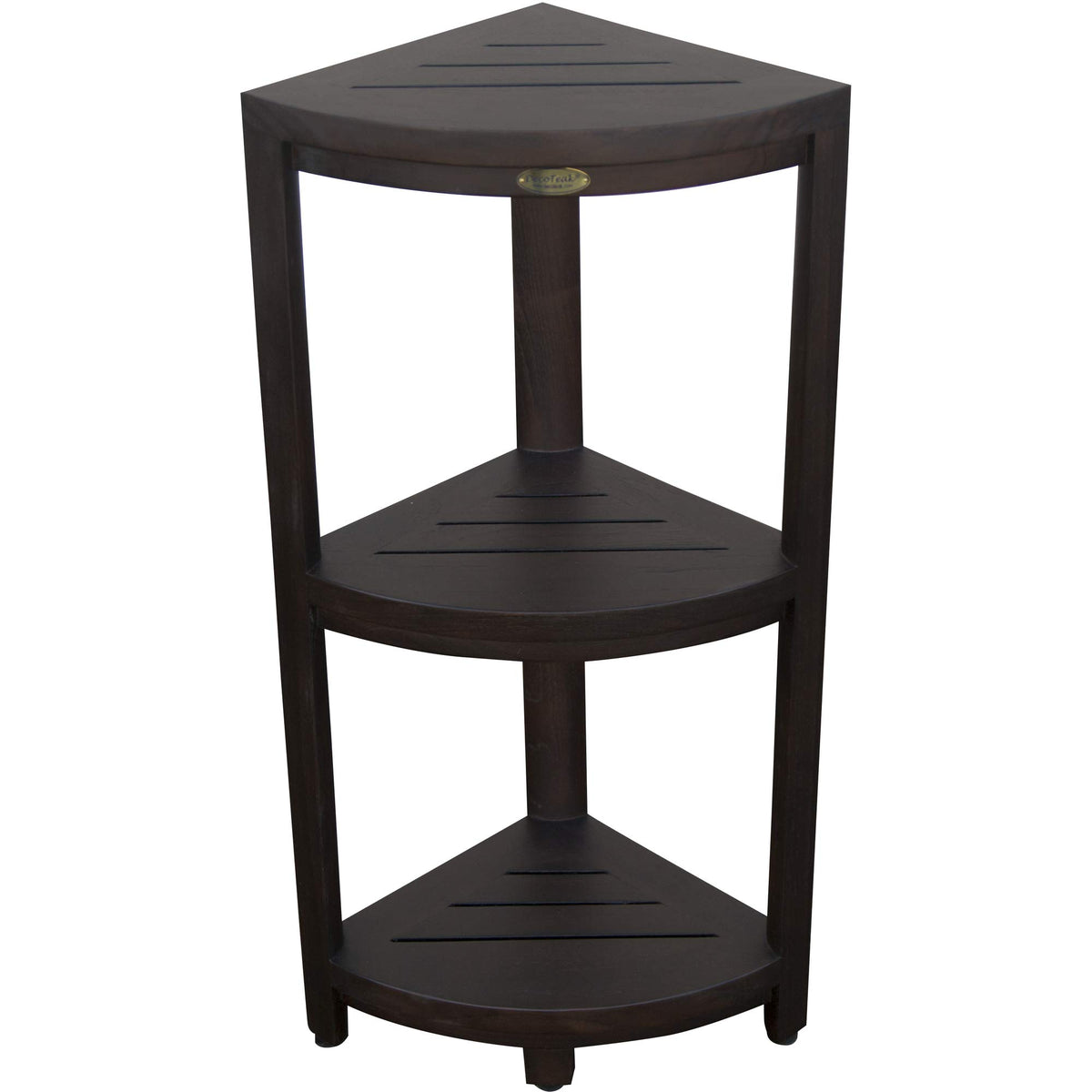 HomeRoots Teak Three Tier Corner Corner Shower Shelf in Brown Finish