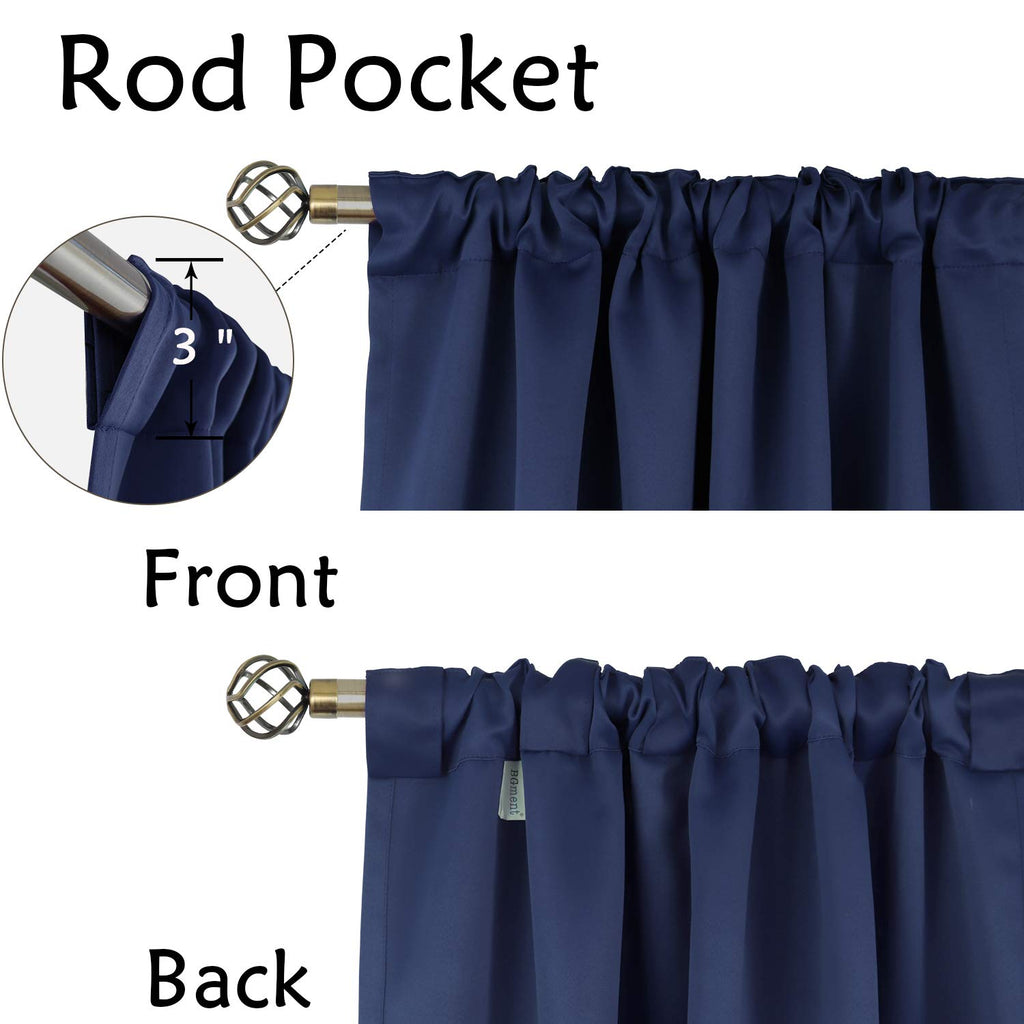 Bgment Rod Pocket And Back Tab Blackout Curtains For Bedroom - Thermal Insulated Room Darkening Curtains For Living Room, 42X63 Inch, 2 Window Curtain Panels, Navy Blue