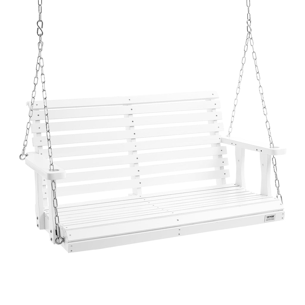 VEVOR Wooden Porch Swing 4 ft, Patio Bench Swing for Courtyard & Garden, Upgraded 880 lbs Strong Load Capacity, Heavy Duty Swing Chair Bench with Hanging Chains for Outdoors, White