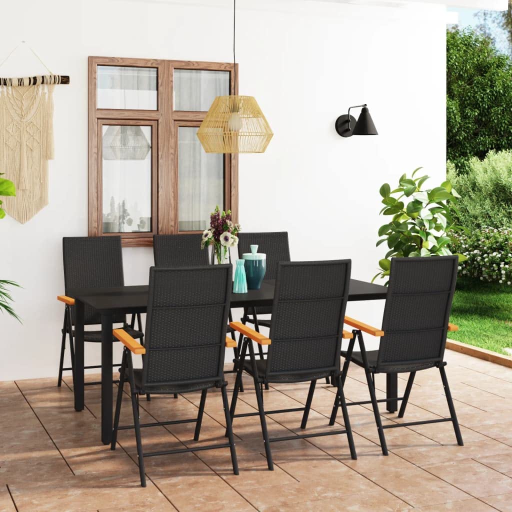 vidaXL Patio Dining Set 7 Piece, Outdoor Dining Set for 6, Table and Chair for Garden Backyard, Dining Chair, Industrial, Black and Brown