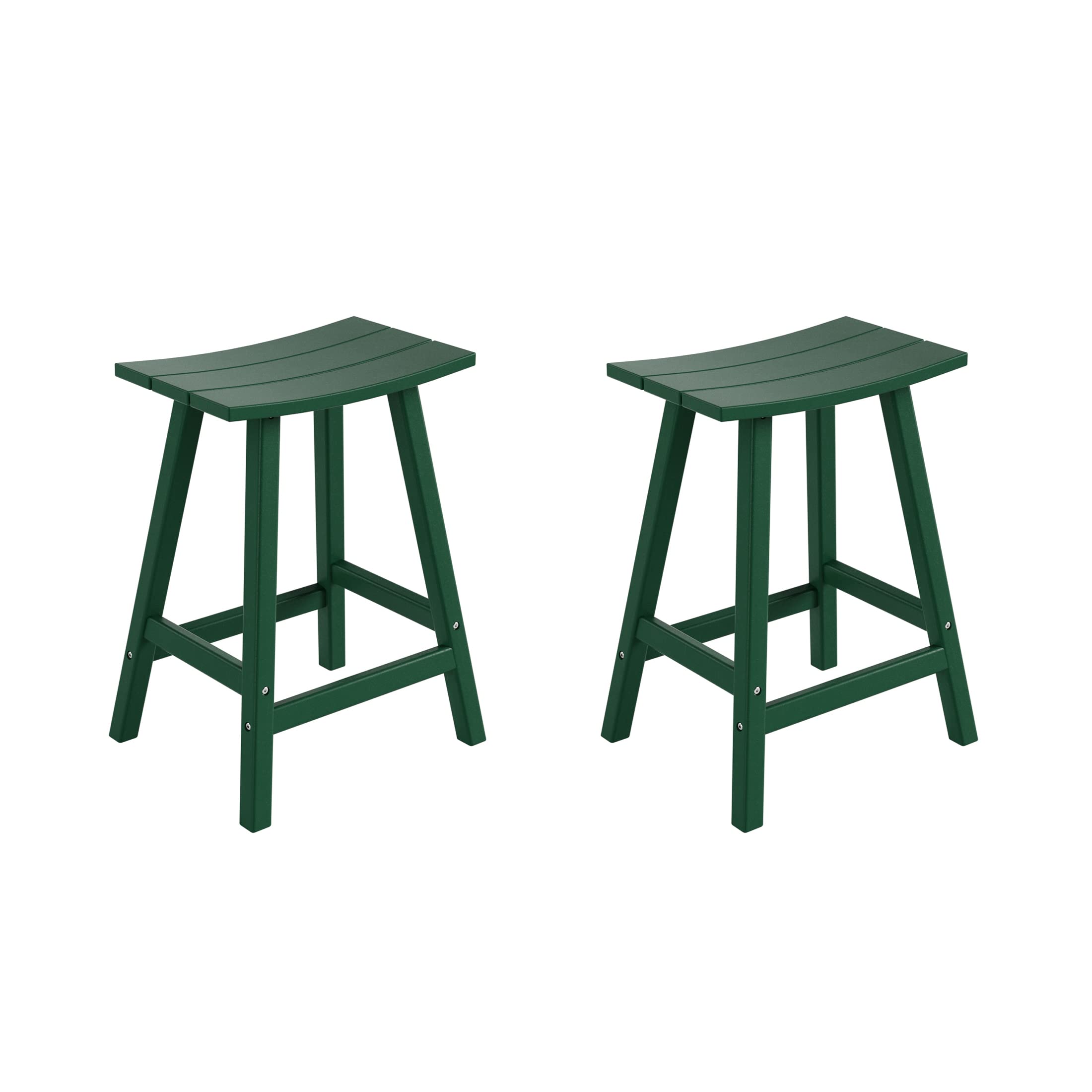 Costaelm All-Weather Bar Stools Set Of 2, 24' Height Outdoor Bar Stools, Adirondack Poly Patio Bar Stool For Patio, Deck, Kitchen Counter And Garden, Dark Green