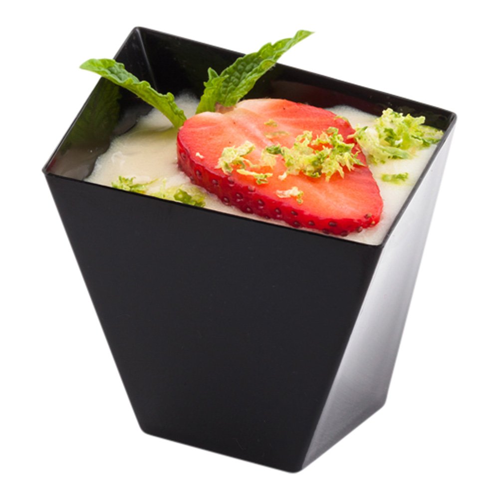 Restaurantware 2 Ounce Dessert Dishes 100 Disposable Mini Party Serving Cups - Durable Sustainable Black Plastic Girata Dishes S