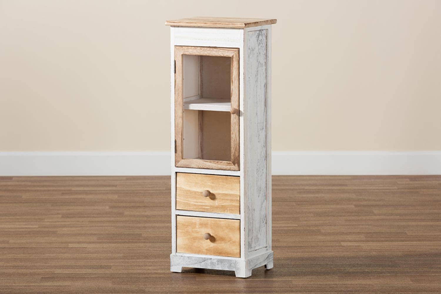 Baxton Studio Dannah Classic and Traditional Two-Tone Oak Brown and White Finished Wood 2-Drawer Storage Cabinet
