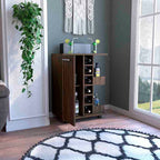 DEPOT E-SHOP Magda 32-inch Tall Bar Cart with Cabinet, 2 Interior Shelves, 2 Open Shelves, and 6 Wine Cubbies, Dark Walnut