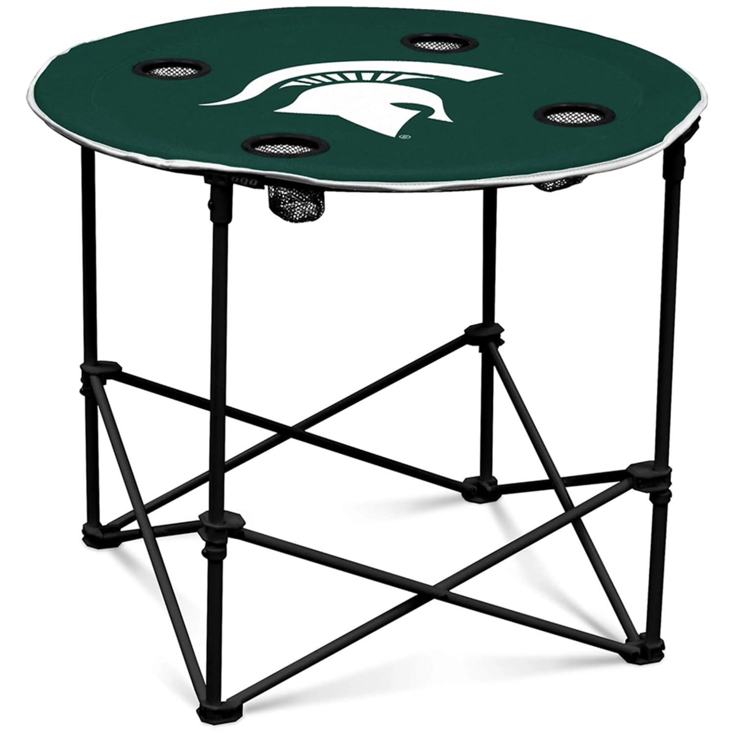 Logo Brands Ncaa Michigan State Spartans Round Tailgating Table - Portable With Foldable Legs, 4 Cup Holders, Powder-Coated Stee