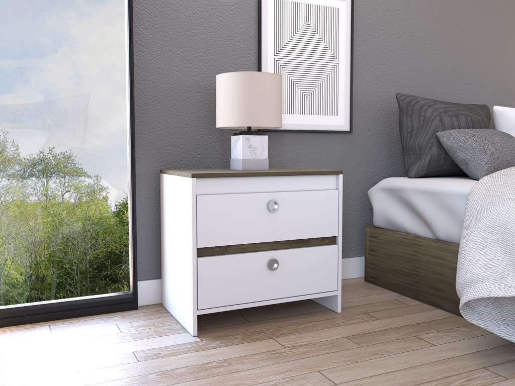 HomeRoots White- Dark Brown Modern and Minimalist White and Dark Brown Board Nightstand