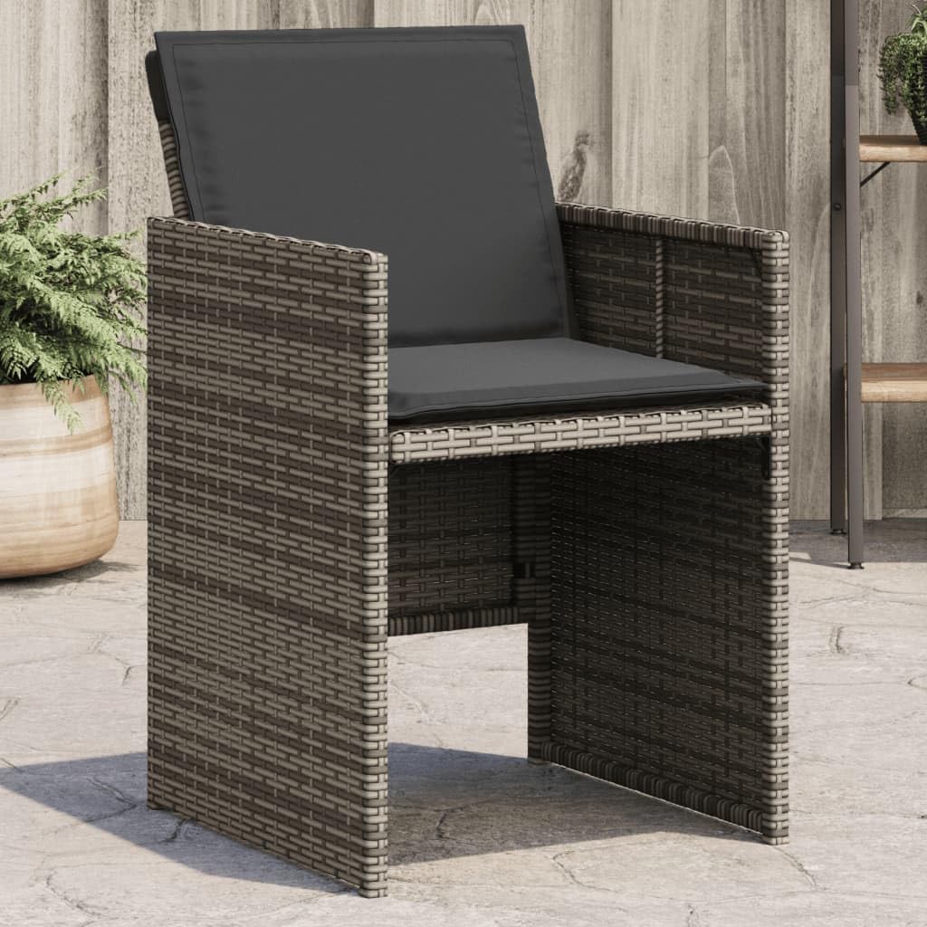 vidaXL Patio Chairs with Cushions – Outdoor Garden Furniture Set 4 Pcs Gray Poly Rattan, Foldable Flap Backrest, Powder-Coated Steel Frame, Removable Covers