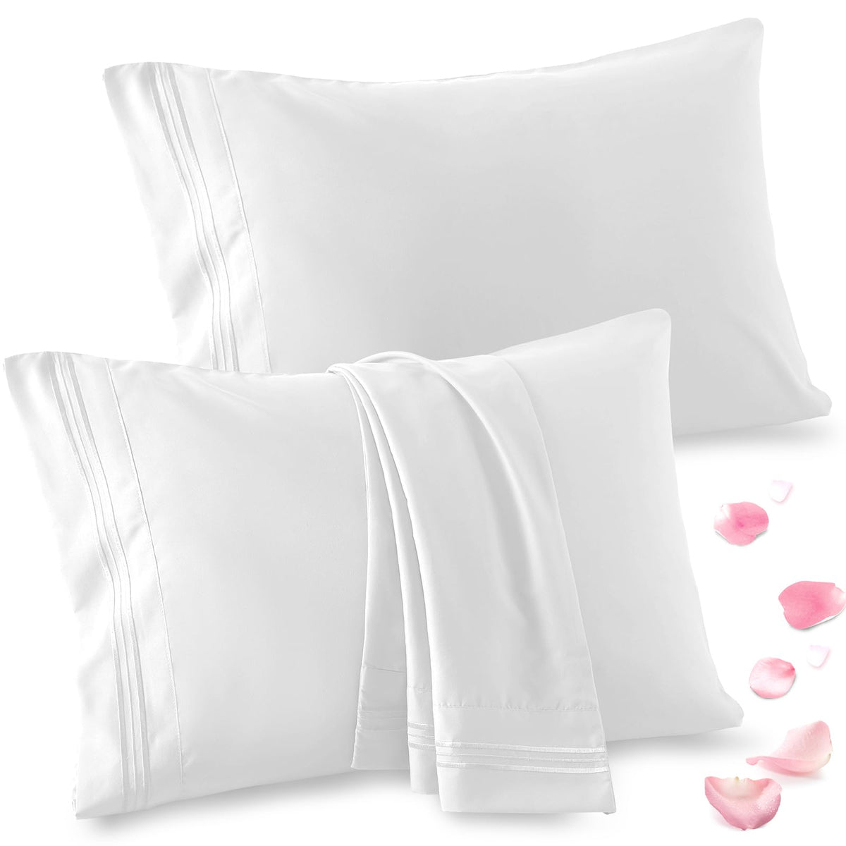 Vonty 2 Pack Standard Pillow Cases - 20X26 Inch, 1800 Thread Count Microfiber Pillowcases Standard Size White Pillow Cases Luxur