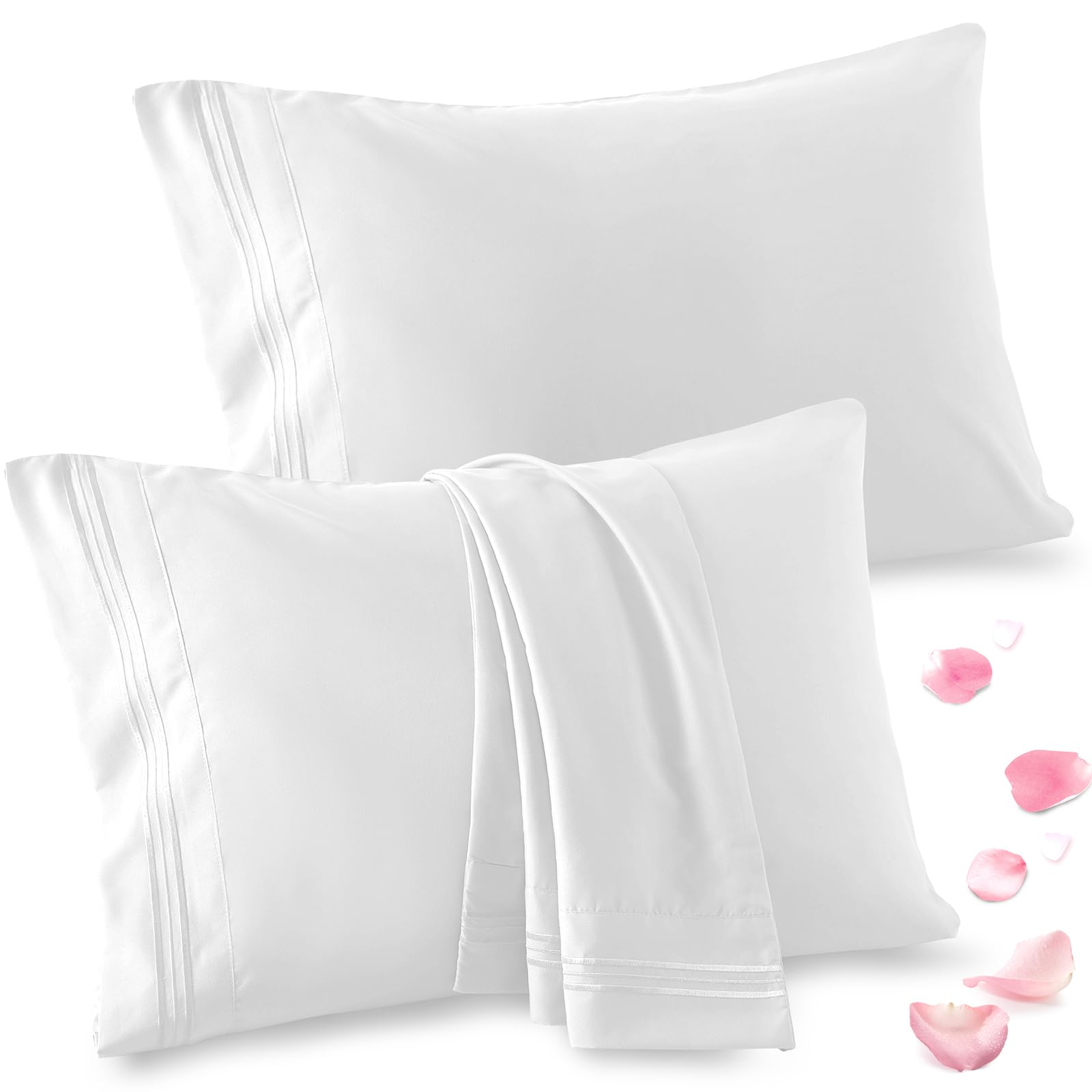 Vonty 2 Pack Standard Pillow Cases - 20X26 Inch, 1800 Thread Count Microfiber Pillowcases Standard Size White Pillow Cases Luxur
