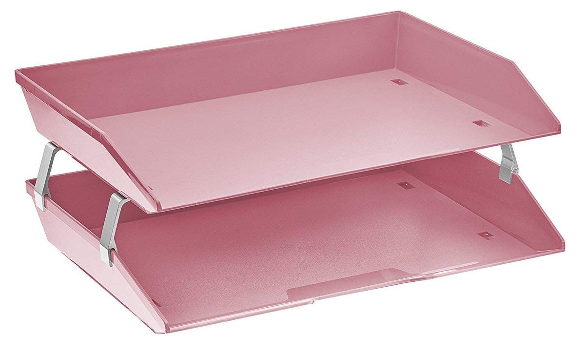 Acrimet Facility 2 Tier Letter Tray Side Load, Desktop File Organizer, Plastic (Solid Pink Color)