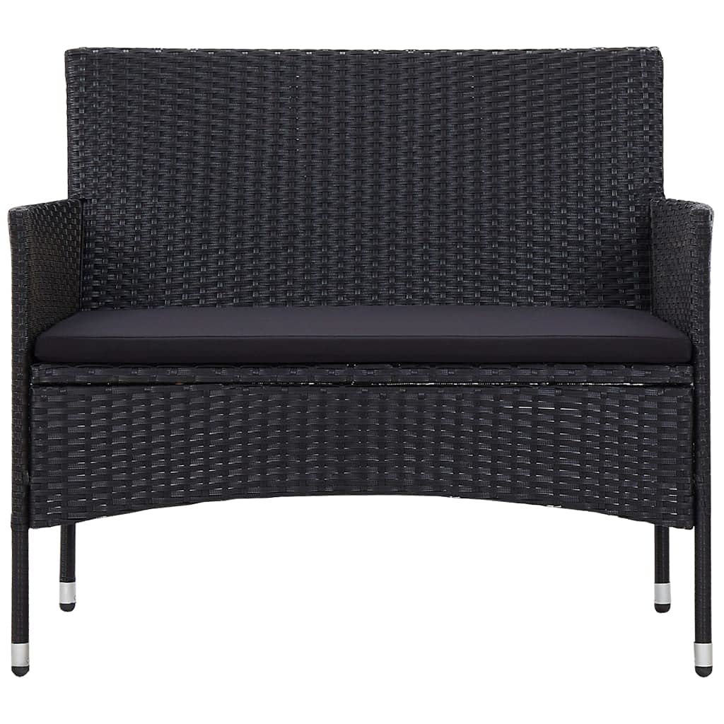 vidaXL PE Rattan Patio Lounge Set with Cushions - 4-Piece Modern and Comfortable Outdoor Seating in Black