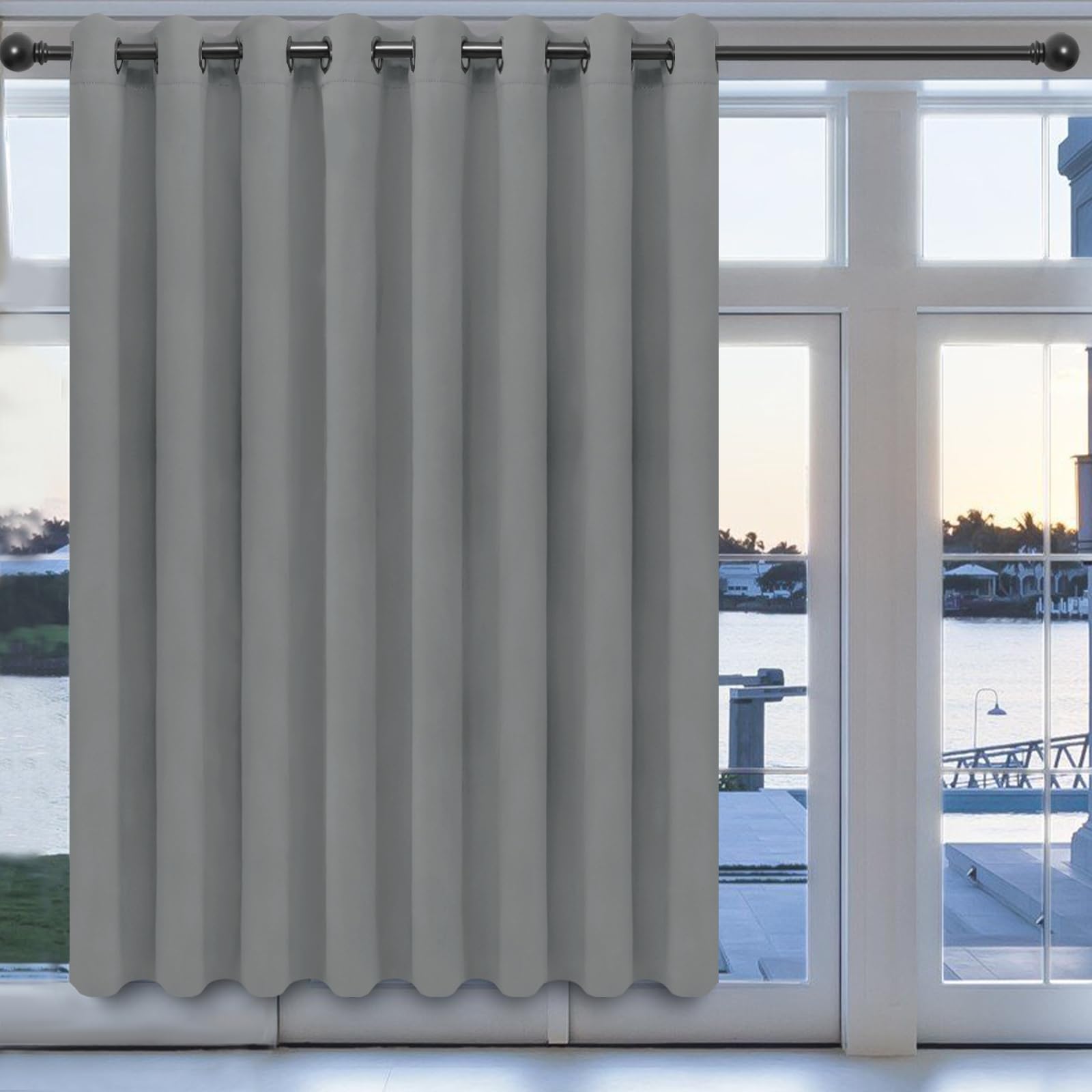 Easy-Going Blackout Door Curtains For Bedroom, Solid Thermal Insulated Grommet And Noise Reduction Window Drapes, Room Darkening Curtains For Living Room, 1 Panel (100X84 In, Light Gray)