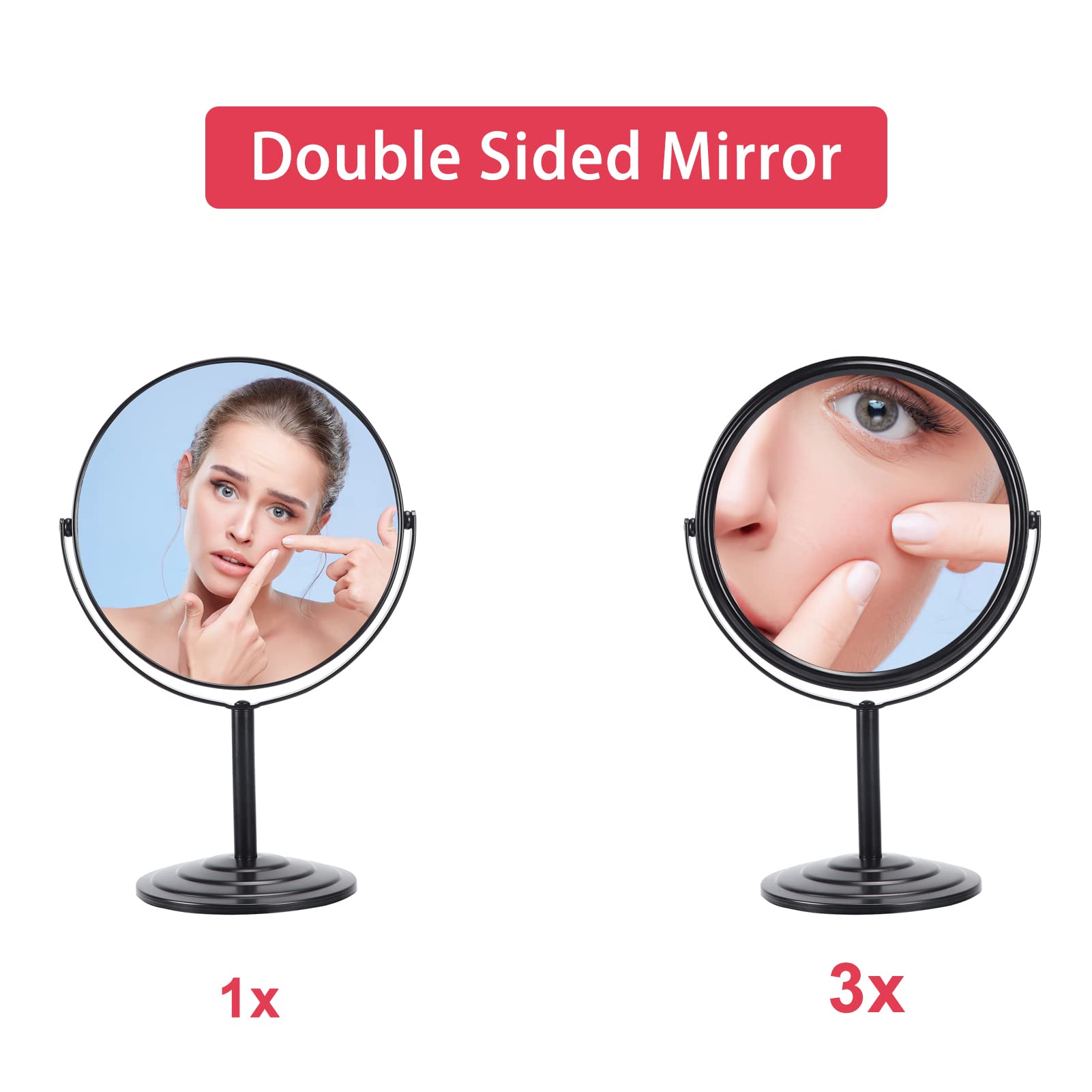 Schliersee 3X Magnifying Vanity Makeup Mirror Double Sided 7 Inch 1X/3X Magnification Tabletop Mirror, Black