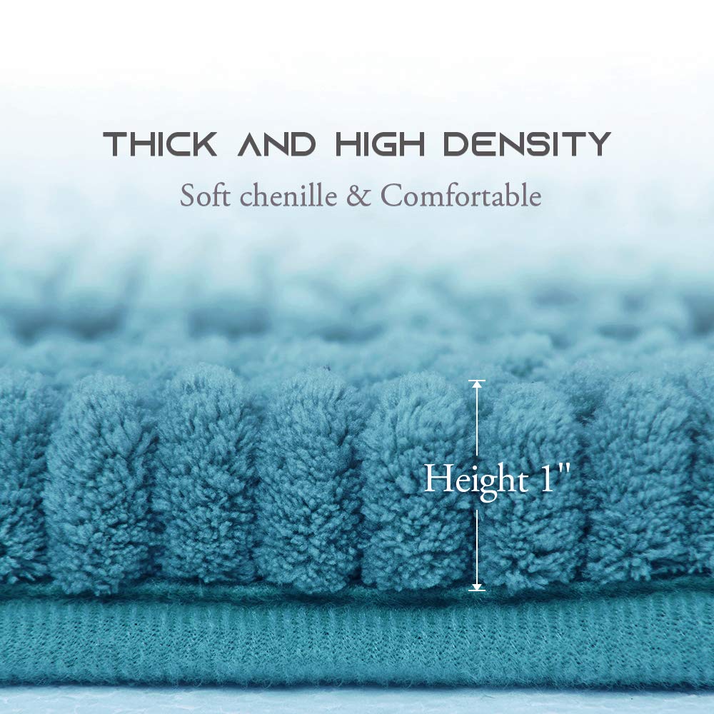 Nicetown Bathroom Rugs, Teal Blue, Set Of 2-20'' X 32''/70'' X 24'', Slip-Resistant Absorbent Soft And Fluffy Thick Striped Bath