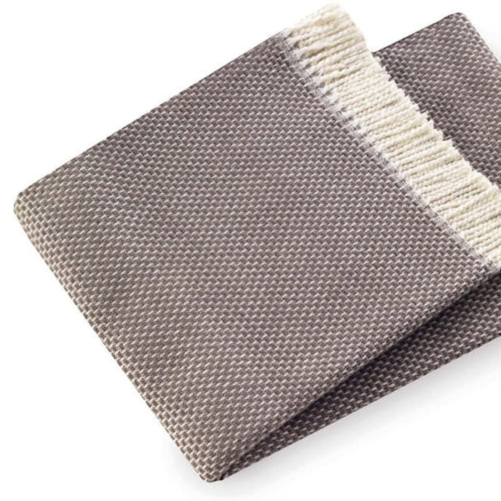 HomeRoots Cotton/Acrylic Soft Taupe Links Pattern Throw Blanket