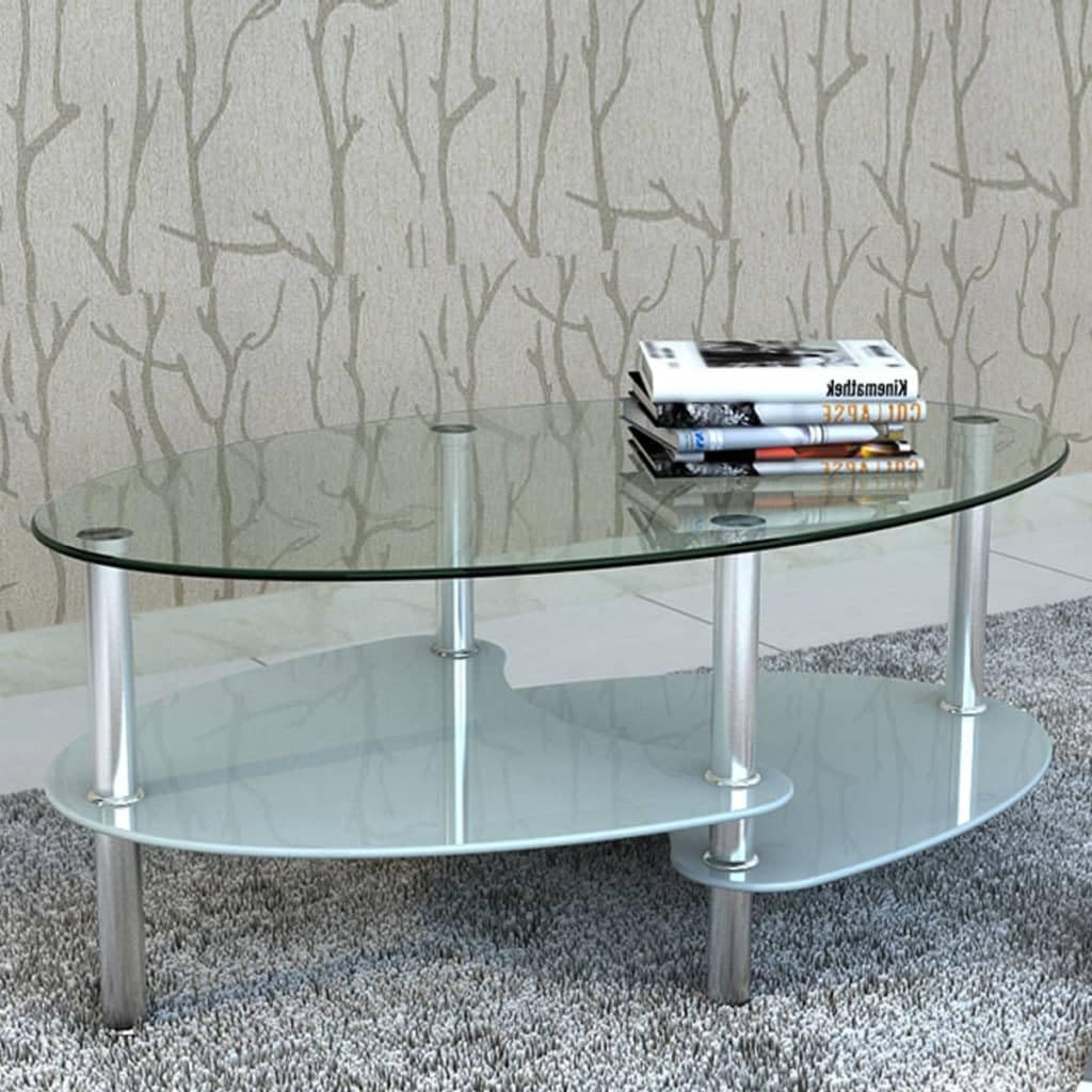 vidaXL Tempered Glass and Metal Frame Coffee Table - Thumbnail 2