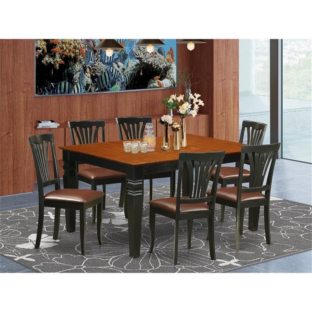 East West Furniture WEAV7-BCH-LC 7 Piece Kitchen Table & Chairs Set Consist of a Rectangle Dining Table with Butterfly Leaf and 6 Faux Leather Dining Room Chairs, 42x60 Inch, Black & Cherry
