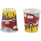 Blue Panda - Firetruck Birthday Party Decorations, Paper Plates, Napkins, Cups And Plastic Cutlery (Serves 24, 144 Pieces)