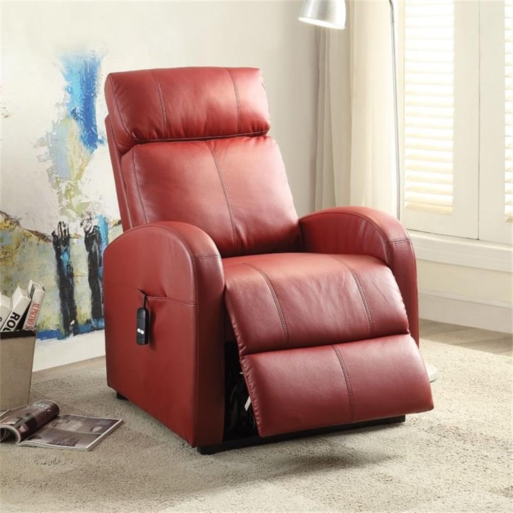 Acme Ricardo Tufted Faux Leather Upholstered Recliner With Power Lift In Red