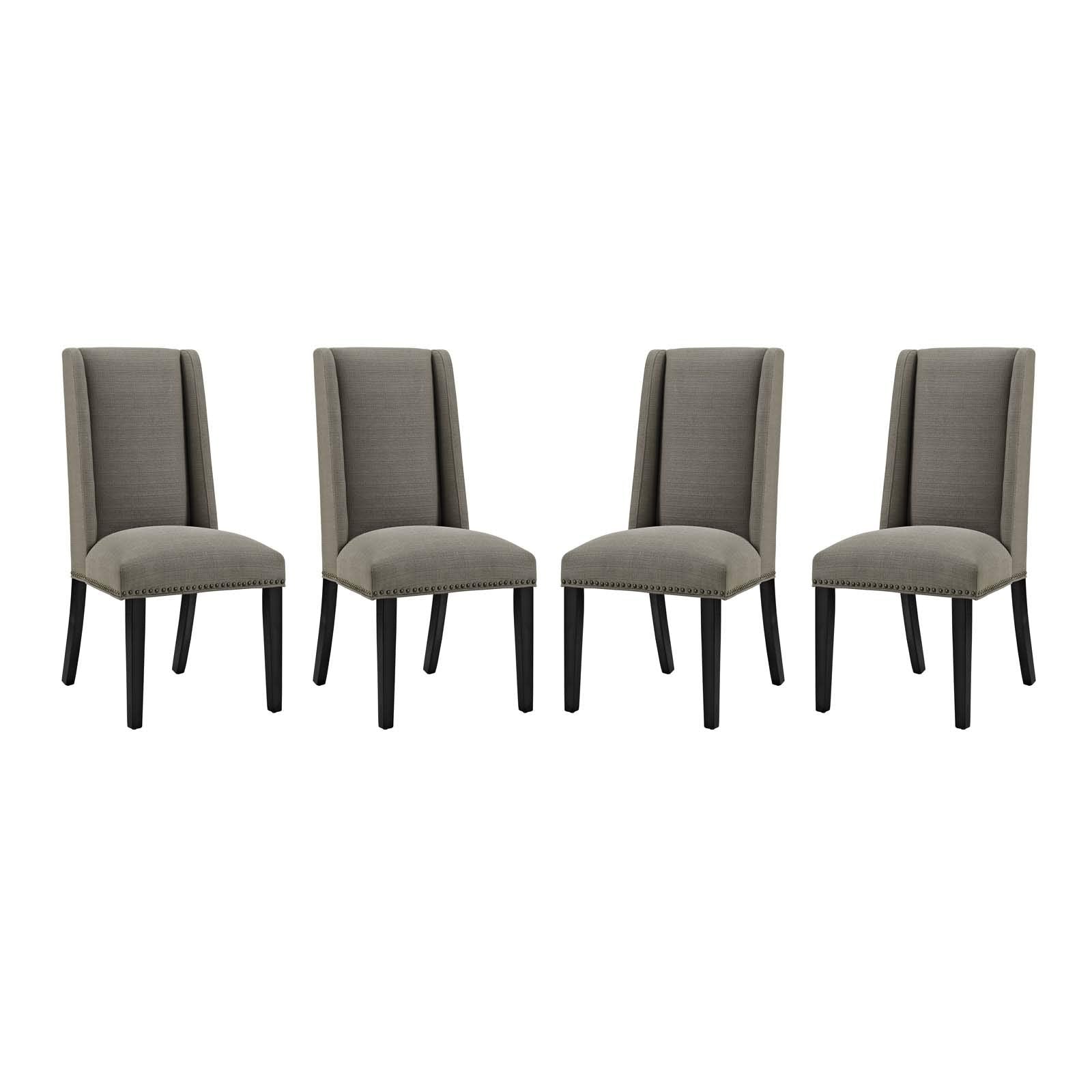 Modway Baron Modern Tall Back Wood Upholstered Fabric Four Dining Chairs In Granite