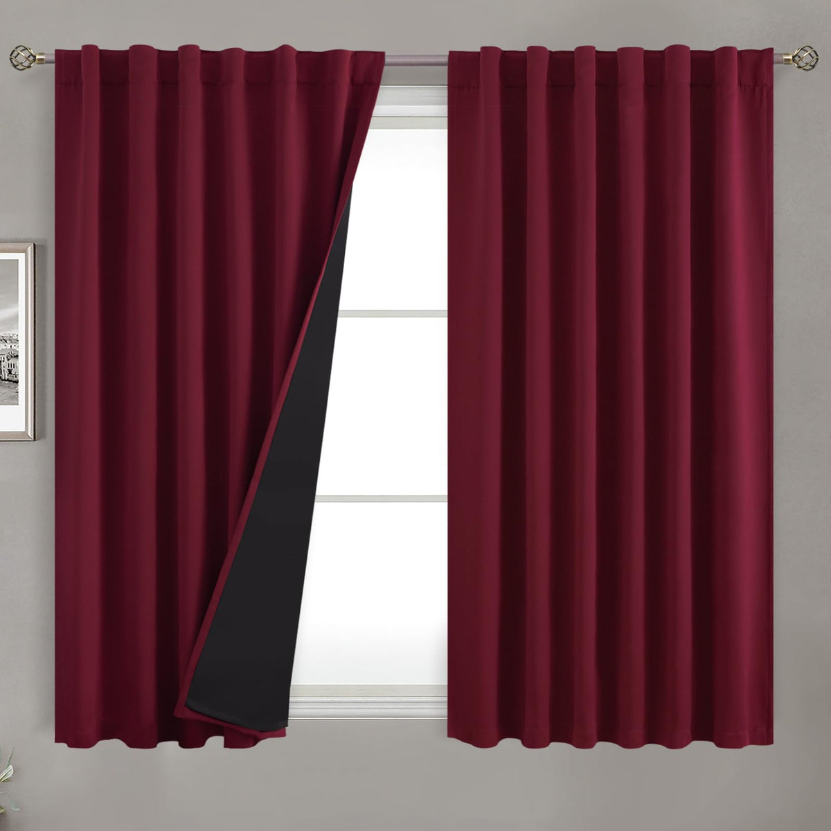 Bgment Full Blackout Curtains With Thermal Insulation Liner Curtains 54 Inches Long, Rod Pocket And Back Tab Double Layer Room D